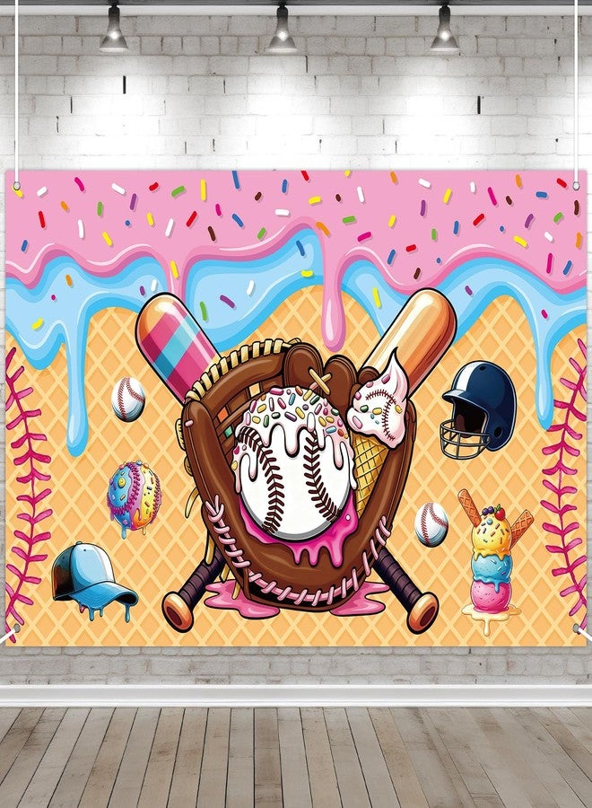 ojustbeok Ice Cream Drip Baseball Party Decoration Baseball Ice Cream Theme Banner Sport Party Hanging Photo Booth Supplies Sport Birthday Parties Background banner for Kids Teenager Holiday Christmas Supplies - Image 1